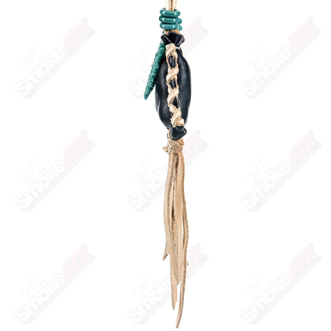 Elks That Run Arrowhead Medicine Bag with leather strap and decorative bead accents on a plain background.