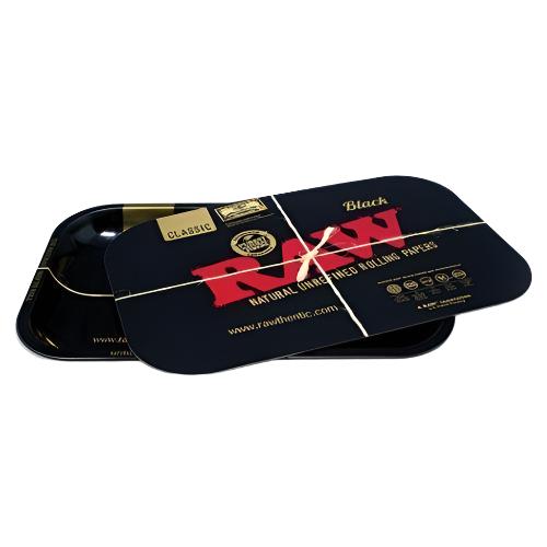 RAW Black Small Magnetic Tray Cover for 420 Products rolling trays, featuring a sleek black design and secure magnetic closure.