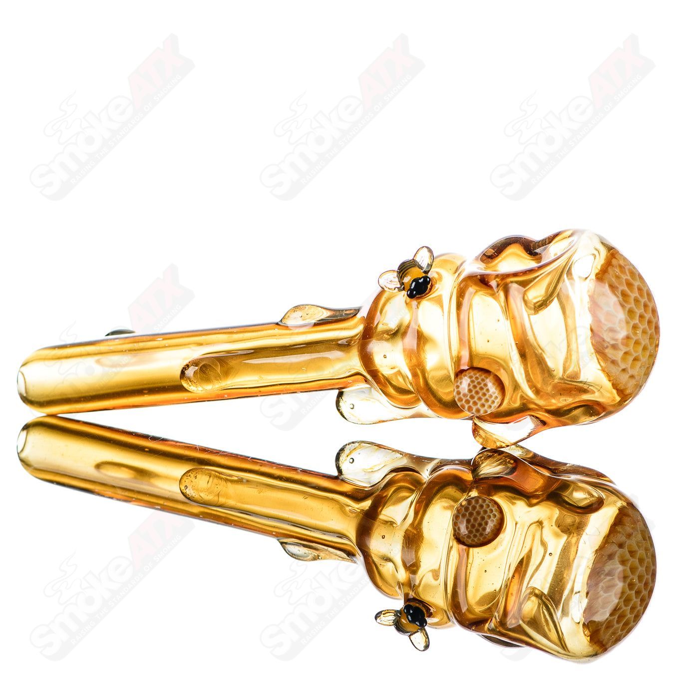 Joe P Glass Beehive Honeycomb Spoon Hand Pipe with intricate honeycomb design, vibrant colors, and smooth glass finish.