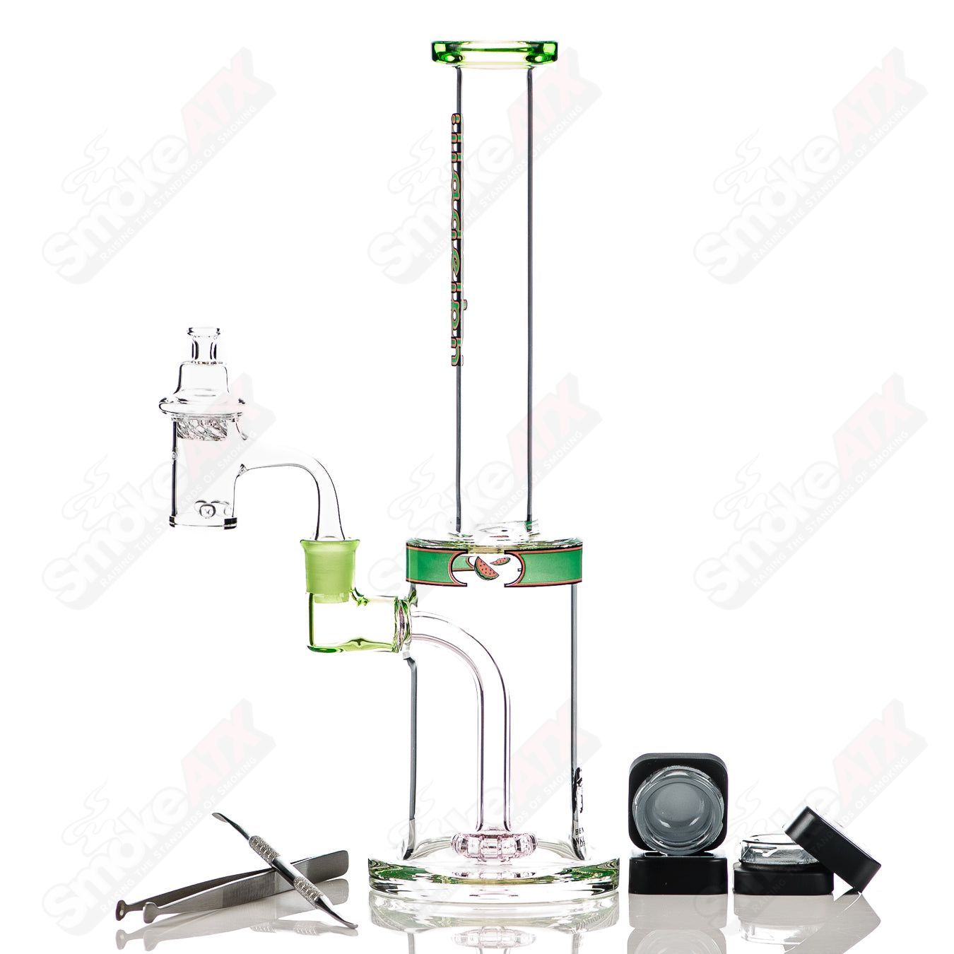 Illadelph Ben Danklin Watermelon Straight Tube Rig for concentrates, featuring colorful glass design and sturdy structure.