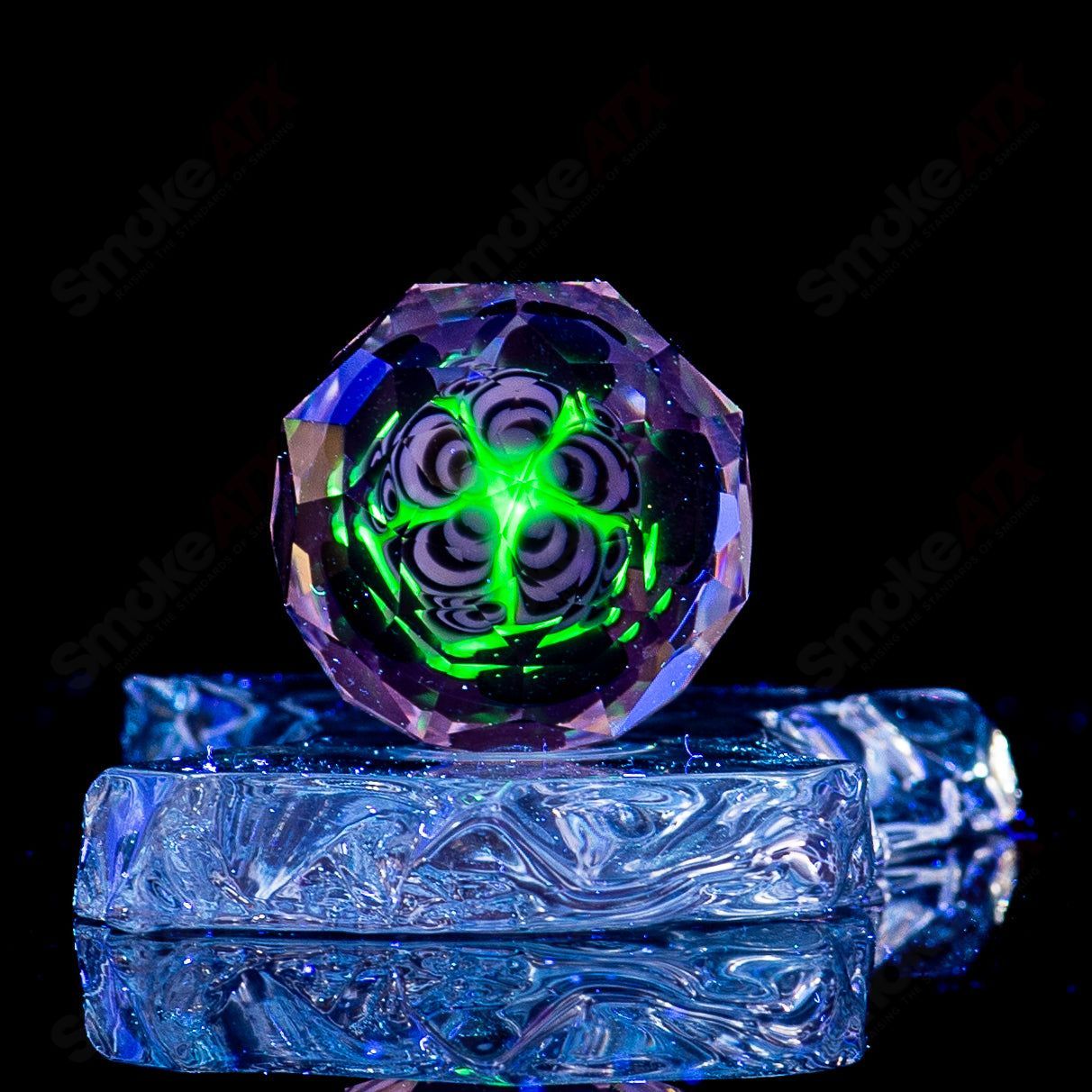 Fatal Facets UV faceted dotstack marble heady glass, colorful marble with intricate dot and facet designs, Indo style art piece
