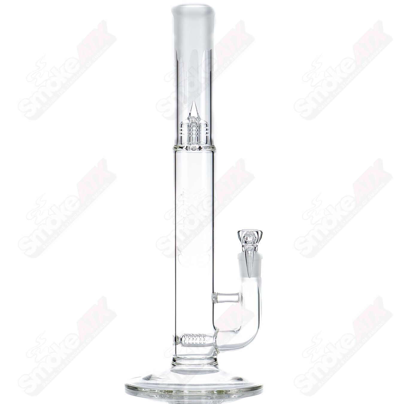 Clear Bishop Stemline glass tube with Halloween pattern by Sovereignty Glass, featuring detailed Halloween-themed designs.