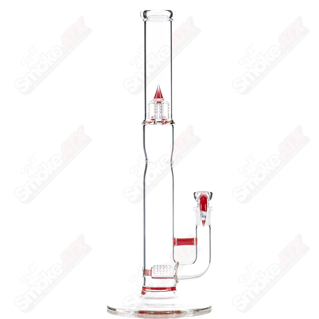 Sovereignty Glass Bishop Stemline Partial Accent straight tube with body reduction, clear glass, and intricate design details.