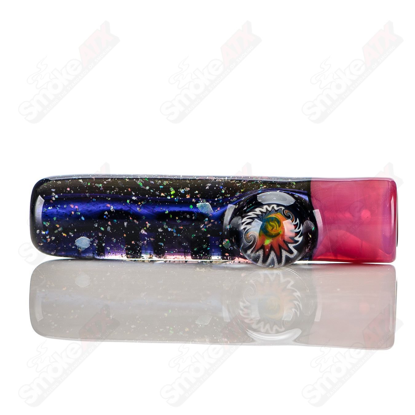 Black crushed opal chillum with milli accent by Jeremy from Oregon, crafted in heady glass for artistic smoking accessories.