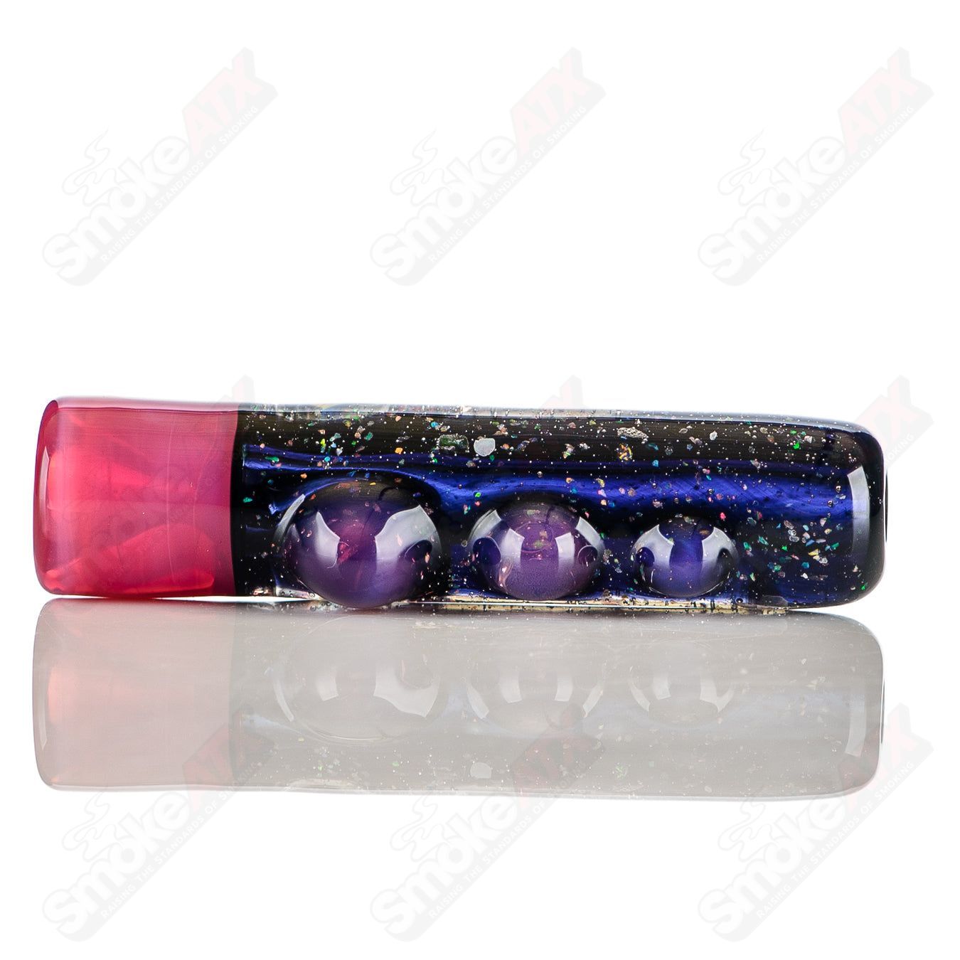 Black crushed opal chillum with milli accent, handcrafted glass piece by Jeremy from Oregon, featuring intricate design and vibrant details.