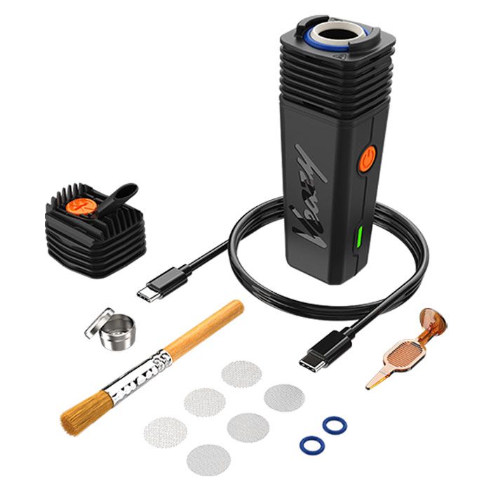 Black Veazy Kit vaporizer by Storz & Bickel, featuring sleek black design and portable vaporizer device.