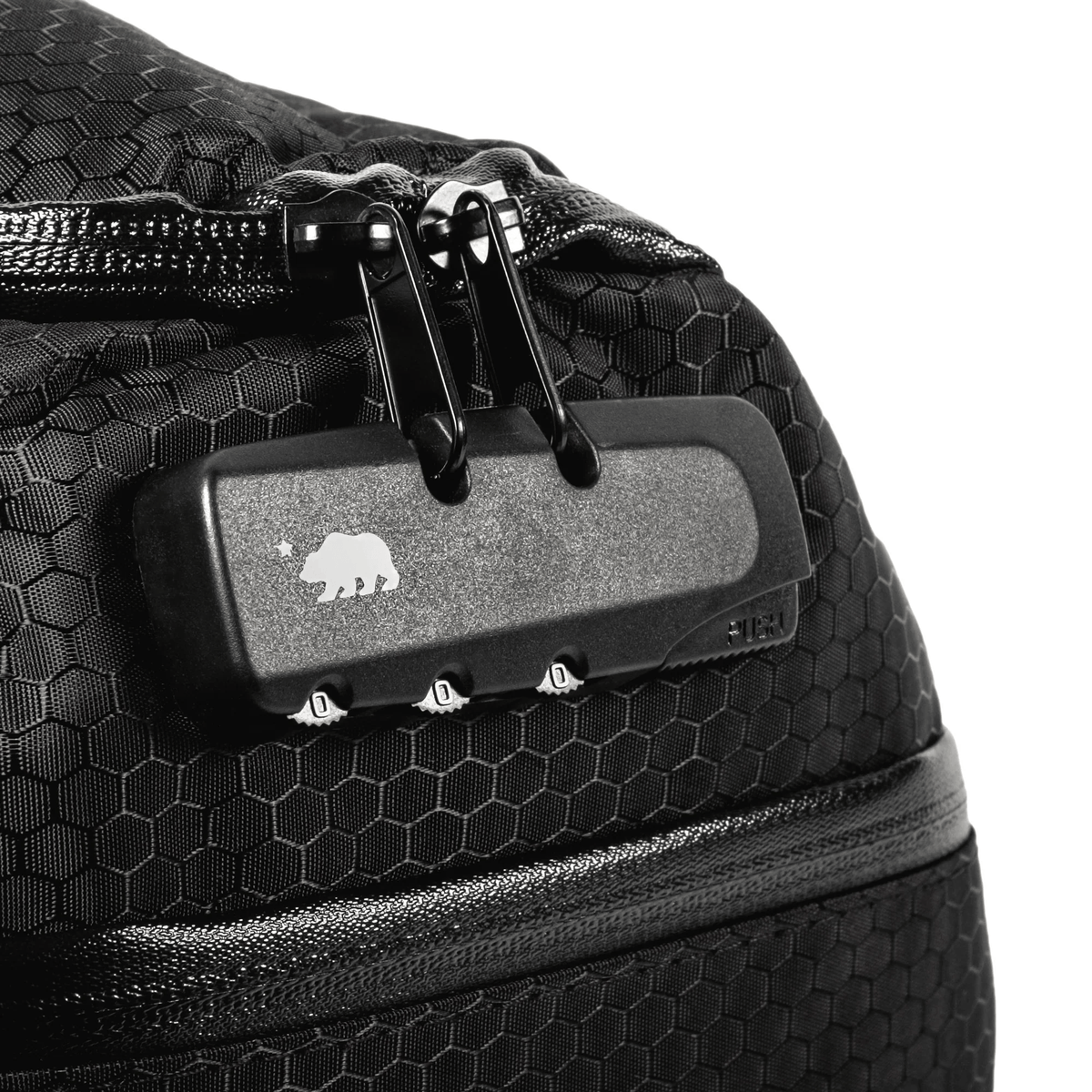 Black 16-inch Cali Crusher duffle bag with black accents, stylish and durable for everyday lifestyle travel and gym use.