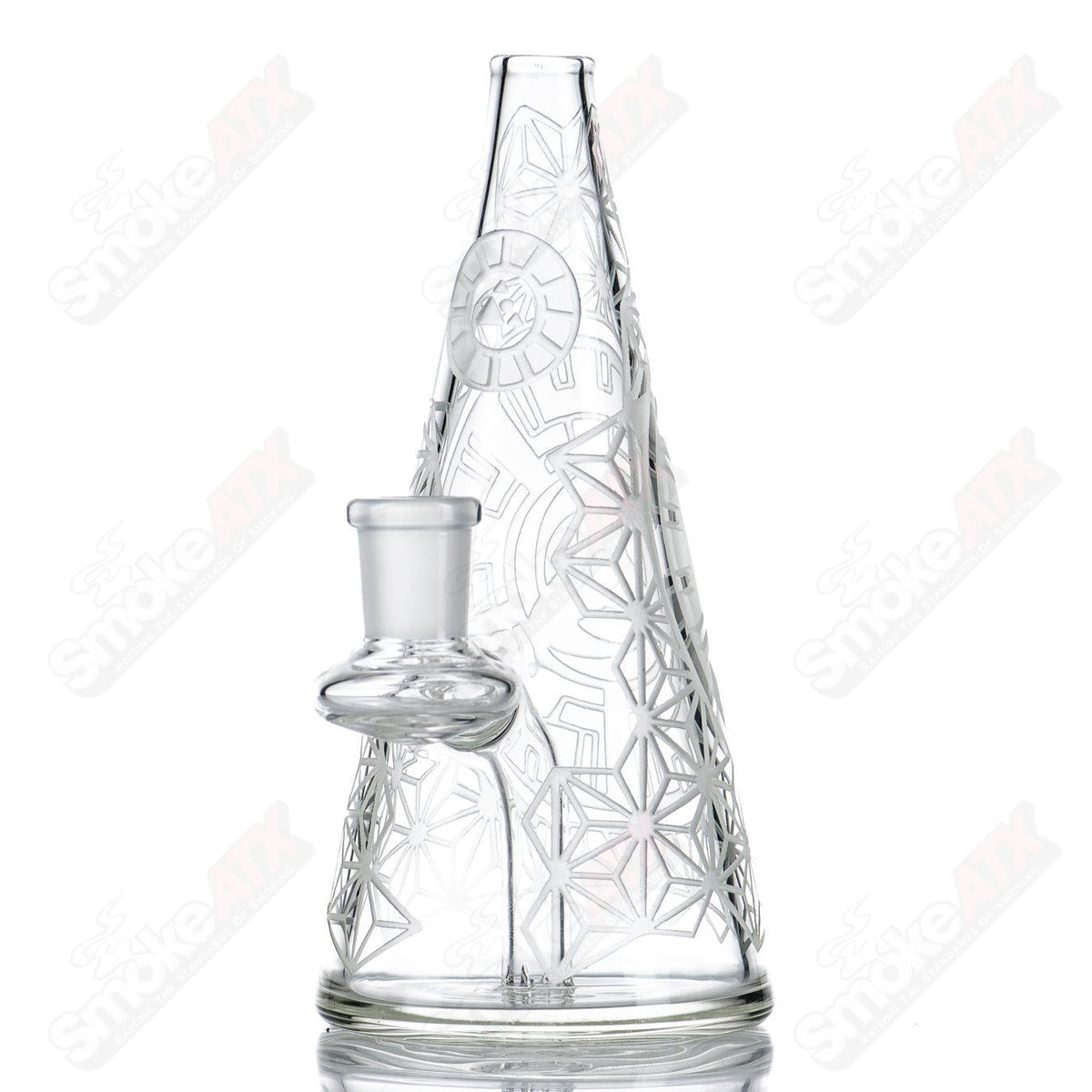 Milky Way Blasted Sacred G Stargate Cone Rig glass concentrate rig with intricate design and vibrant colors.