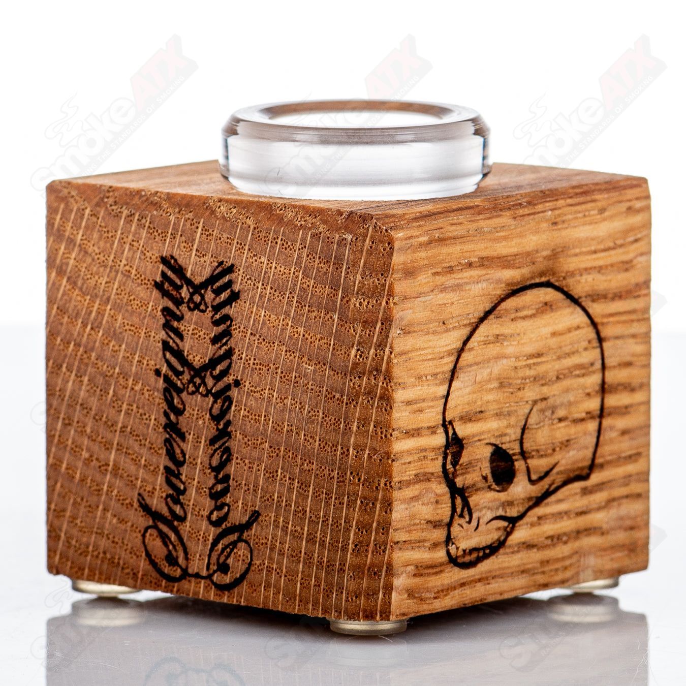BloodShed Red Oak 1-Hole Glass Slide Stand by Sovereignty Glass, featuring a sleek red oak design and sturdy construction.