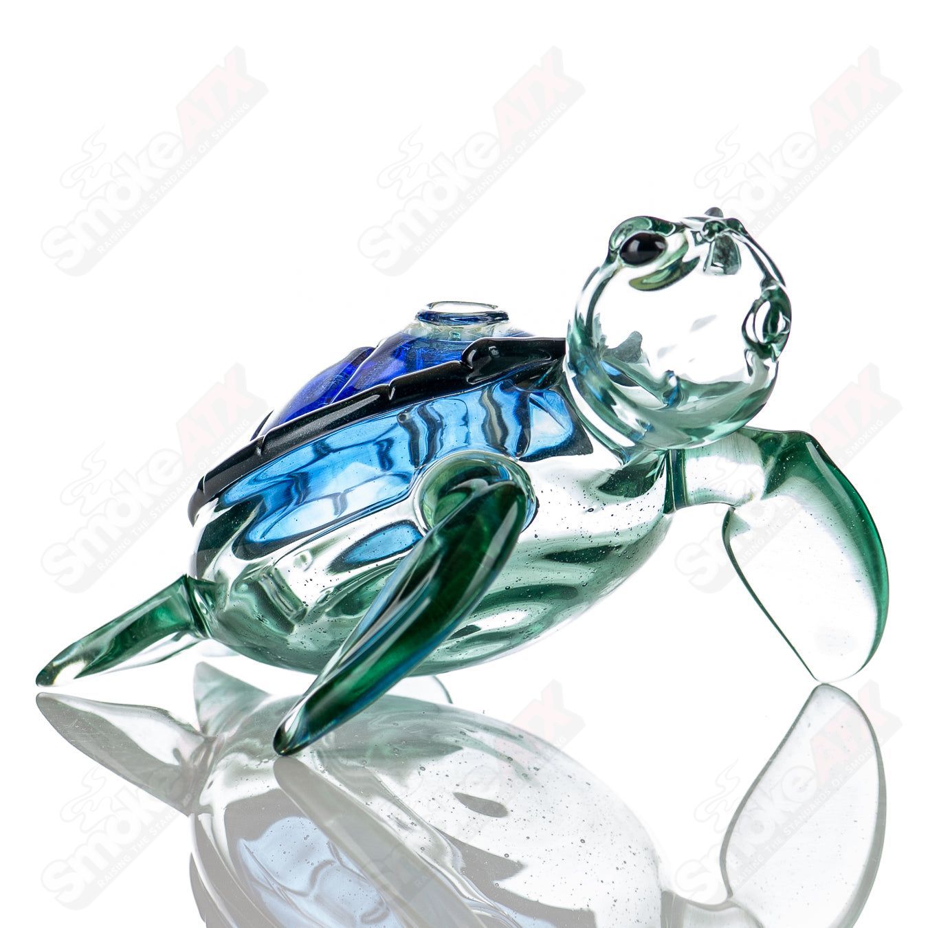 Blue Dichro Honu Sea Turtle Rig by Turtle Time, colorful heady glass concentrate rig featuring a sea turtle design.