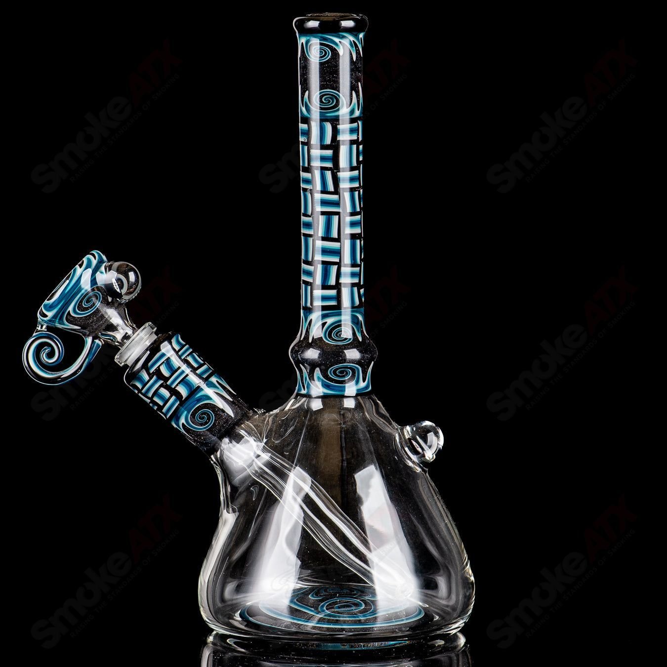 Blue patchwork mini beaker set by Dale Sommers Glass, featuring vibrant blue heady glass with intricate patchwork design.