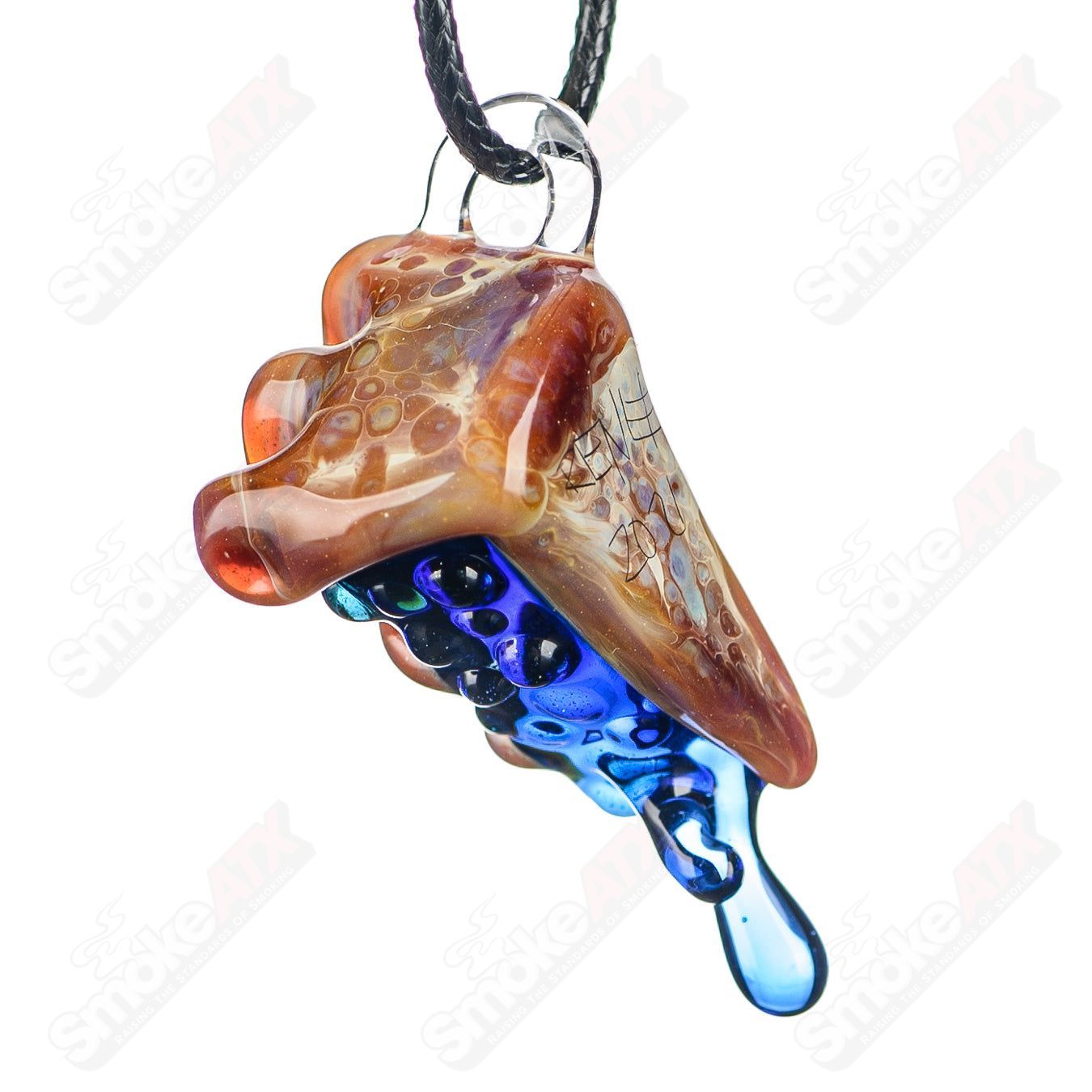 Blueberry Pie Pendy by Renee Patula, a colorful heady glass pendant featuring a detailed blueberry pie design.