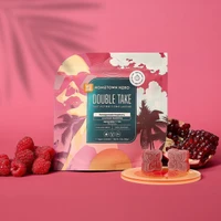 Hometown Hero Delta-9 Live Rosin gummies with pomegranate and raspberry flavor, hemp edibles in a clear plastic package.