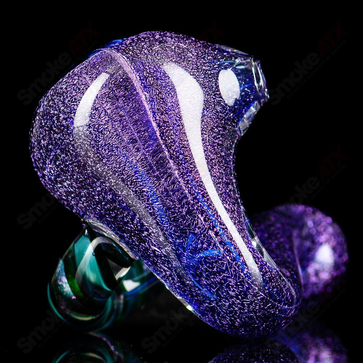 Boro Loco Dichro Sherlock glass pipe with filigree horn design, featuring vibrant colors and intricate craftsmanship.