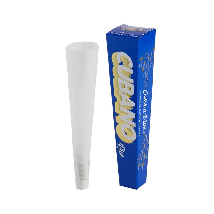 Vibes Cubano Rice Cone rolling papers with vibrant packaging, designed for rolling smooth, flavorful cones.