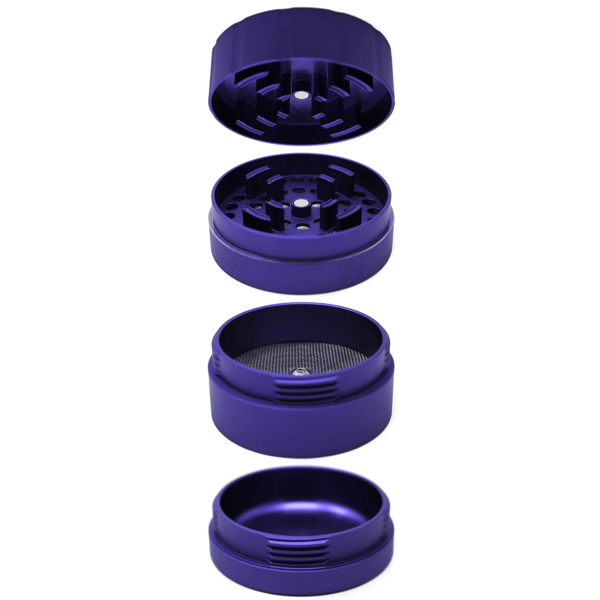 Cali Crusher 4-piece Homegrown Purple metal grinder with colorful purple design, designed for grinding herbs and herbs.