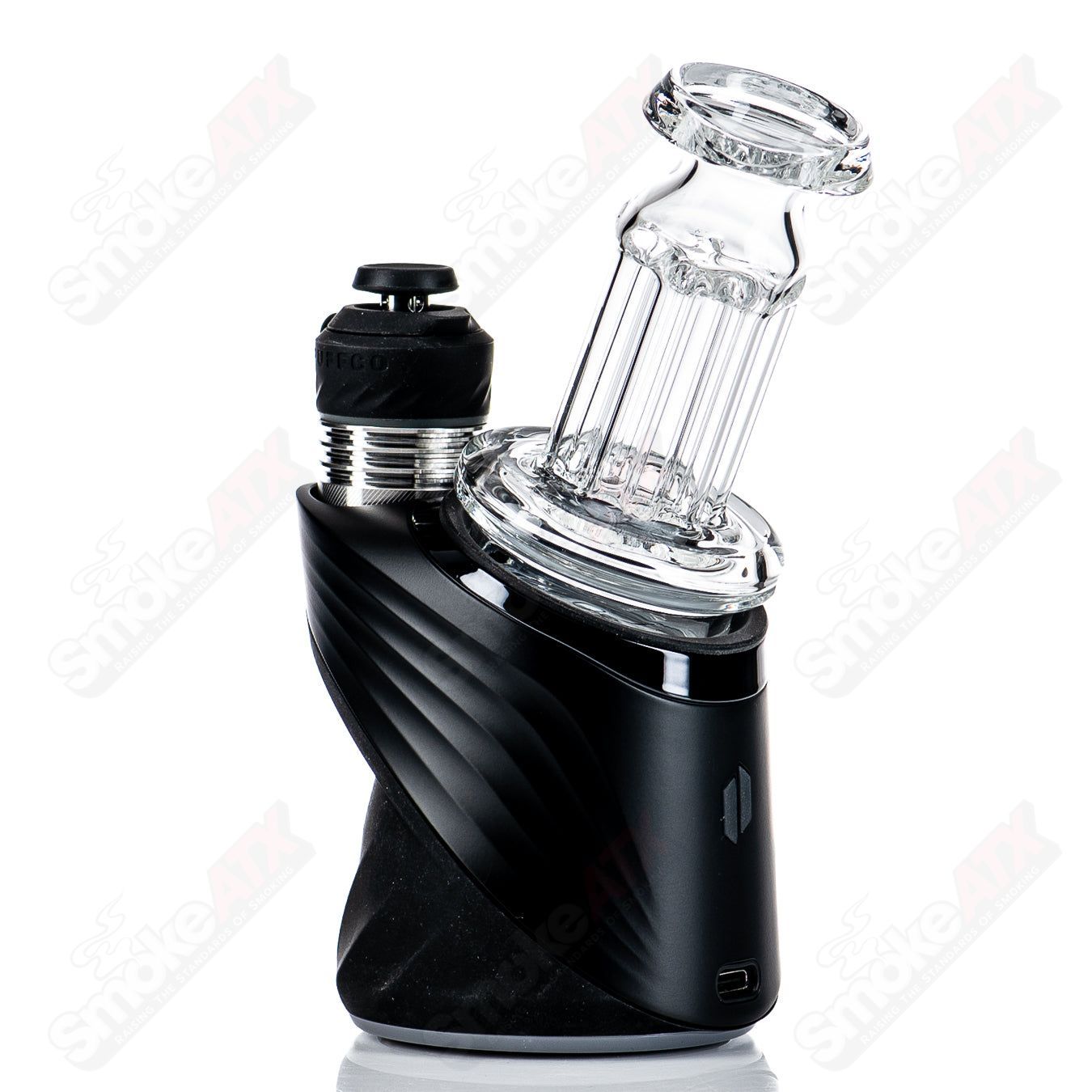 Leisure Glass Calligraphy Logo 6 Pillar Dry Puffco Top, clear glass accessory for Puffco vaporizer devices.