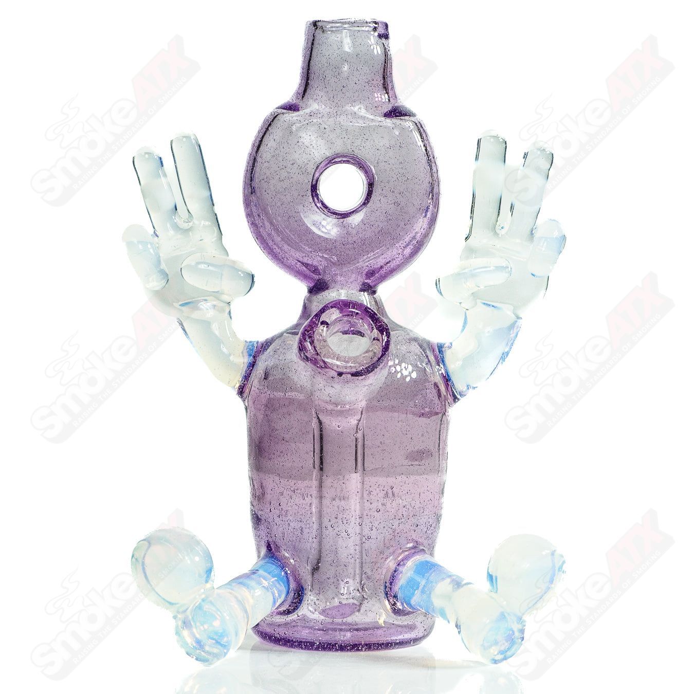 Heady glass CFL Sitter Rig by MJ Meltz, featuring intricate design and clear glass construction for concentrate use.