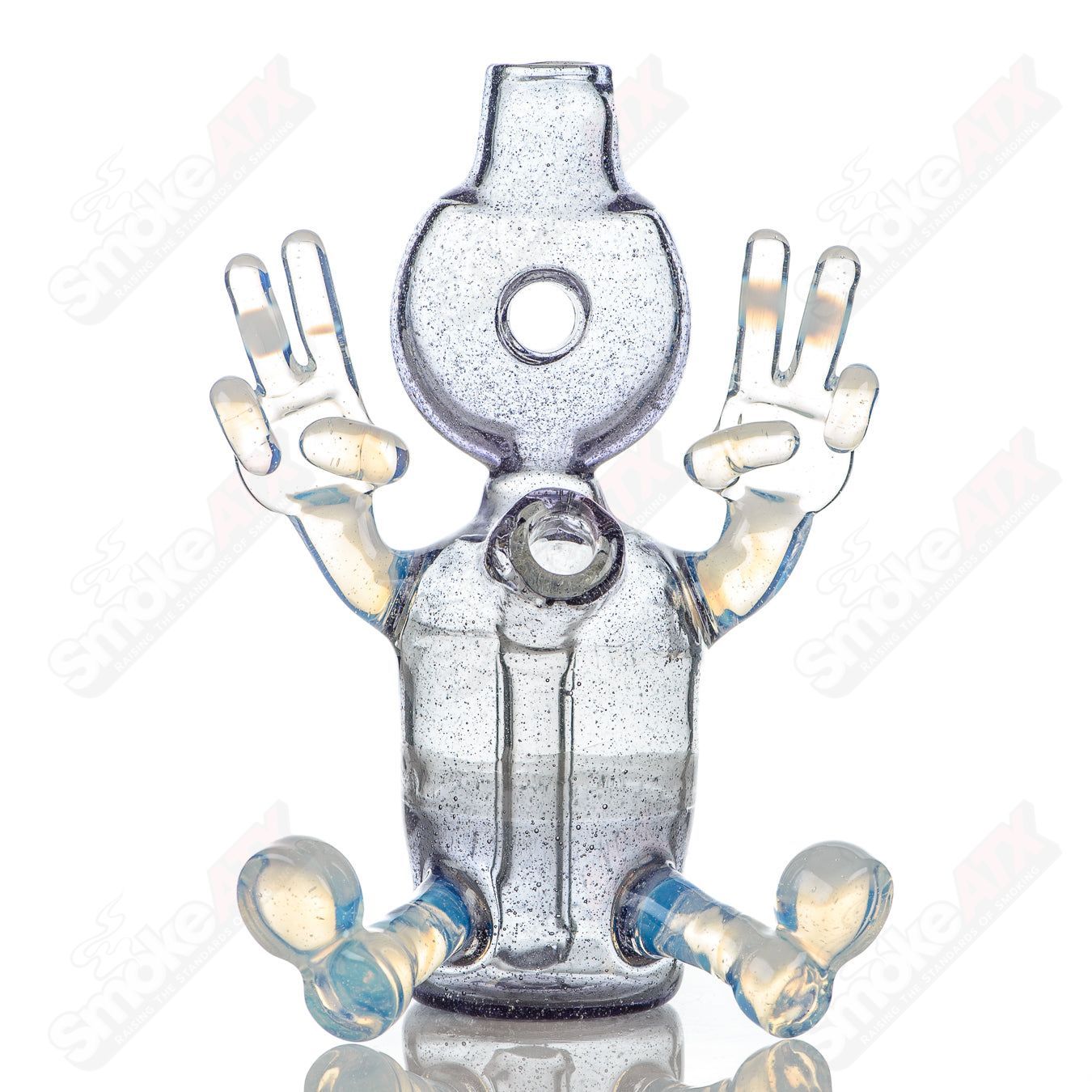 MJ Meltz CFL Sitter Rig, a heady glass concentrate rig with intricate designs, showcasing artistic craftsmanship and clear glass detailing.