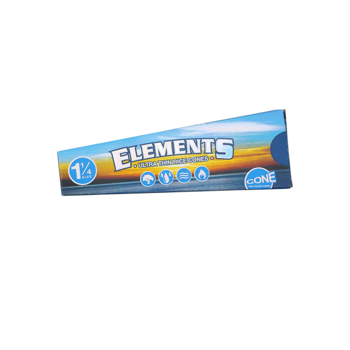 Six-pack of Elements 1 1/4 ultra-thin rice cones for rolling, featuring lightweight and durable design.