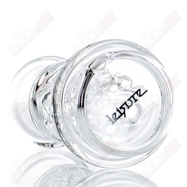 Leisure Glass Classic Logo 6 Pillar Dry Puffco Top, durable glass accessory for Puffco vaporizers with a sleek logo design.