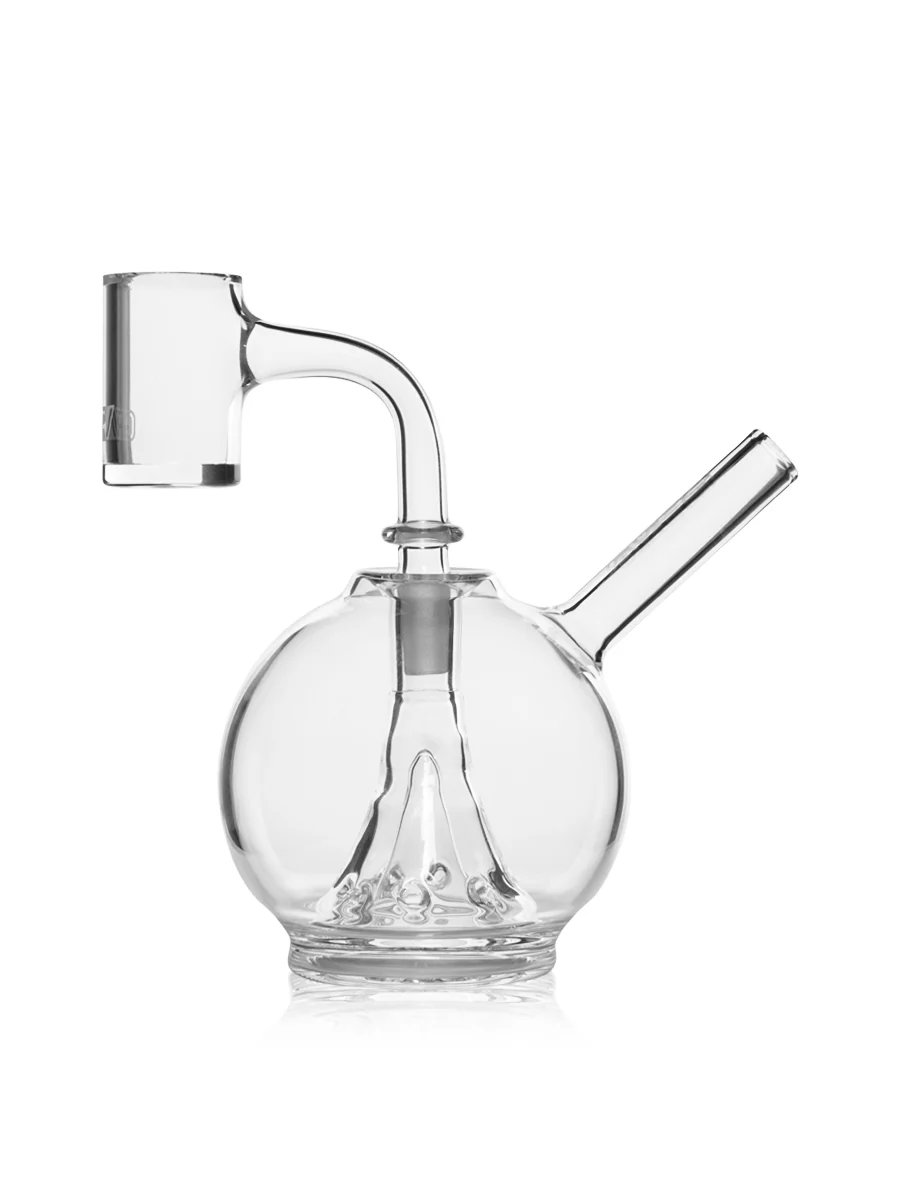 Clear Eclipse Rig by Grav with 10mm quartz banger, glass concentrate rig featuring a sleek transparent design for dabbing.