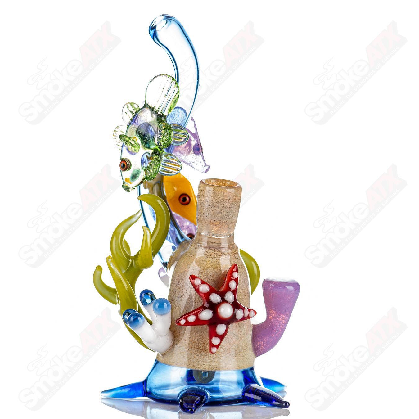 Cobalt Reef Rig JRod Heady Glass concentrate rig with intricate blue and clear glass design, featuring a percolator and nail attachment.