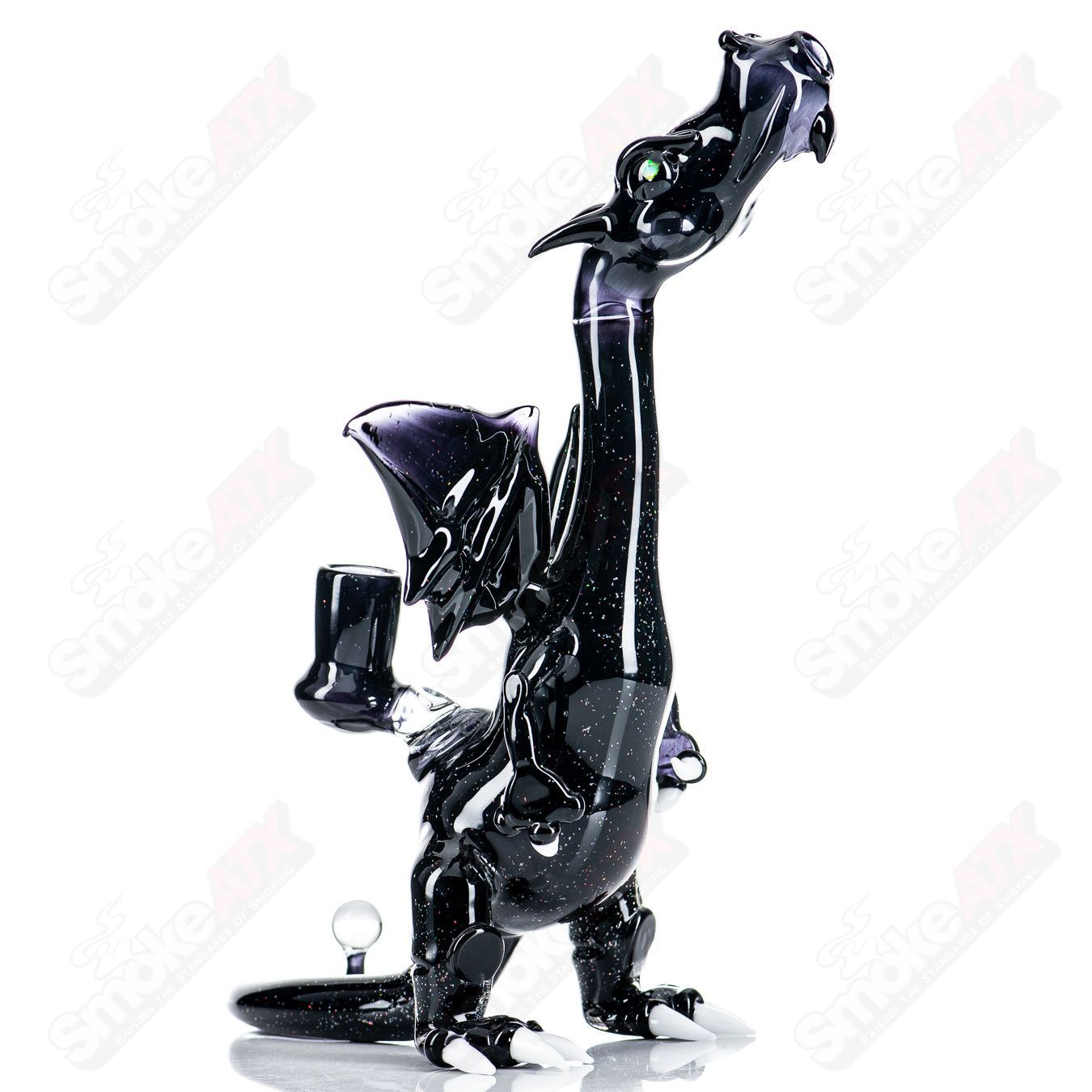 Crushed opal dragon Hendy glass concentrate rig featuring vibrant colors and intricate dragon design, ideal for heady glass enthusiasts.
