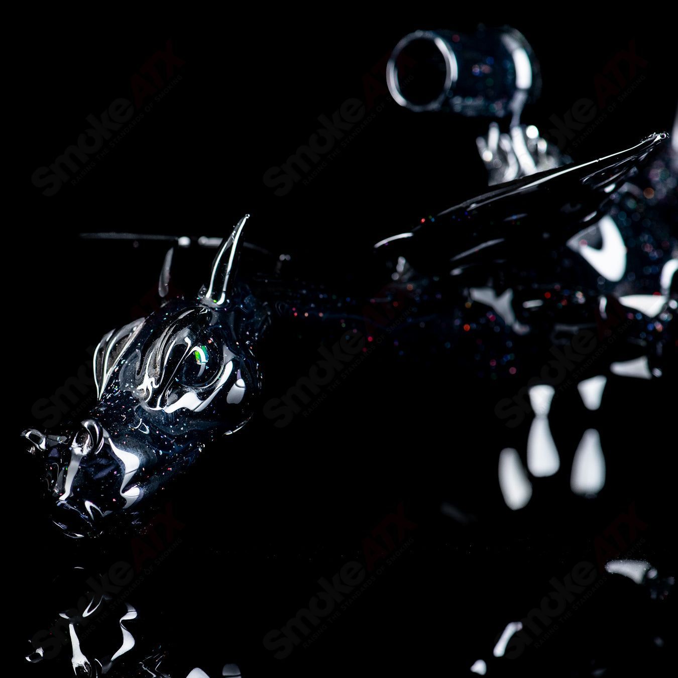 Hendy Crushed Opal Dragon glass concentrate rig with colorful crushed opal accents and intricate dragon design.