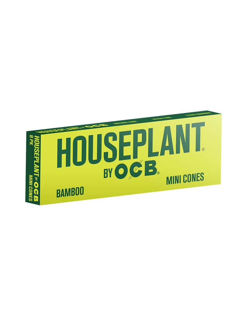 Mini bamboo cones houseplant by OCB for 420 rolling papers, featuring a small green bamboo plant in a natural setting.