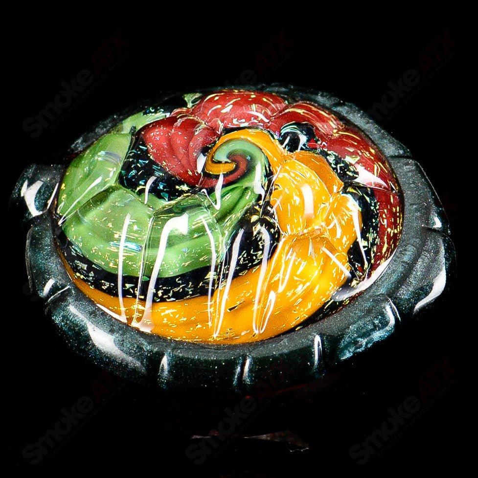 Turtle Time Shell Spin Flat Cap glass accessory featuring a turtle design, made of clear glass with detailed turtle artwork.