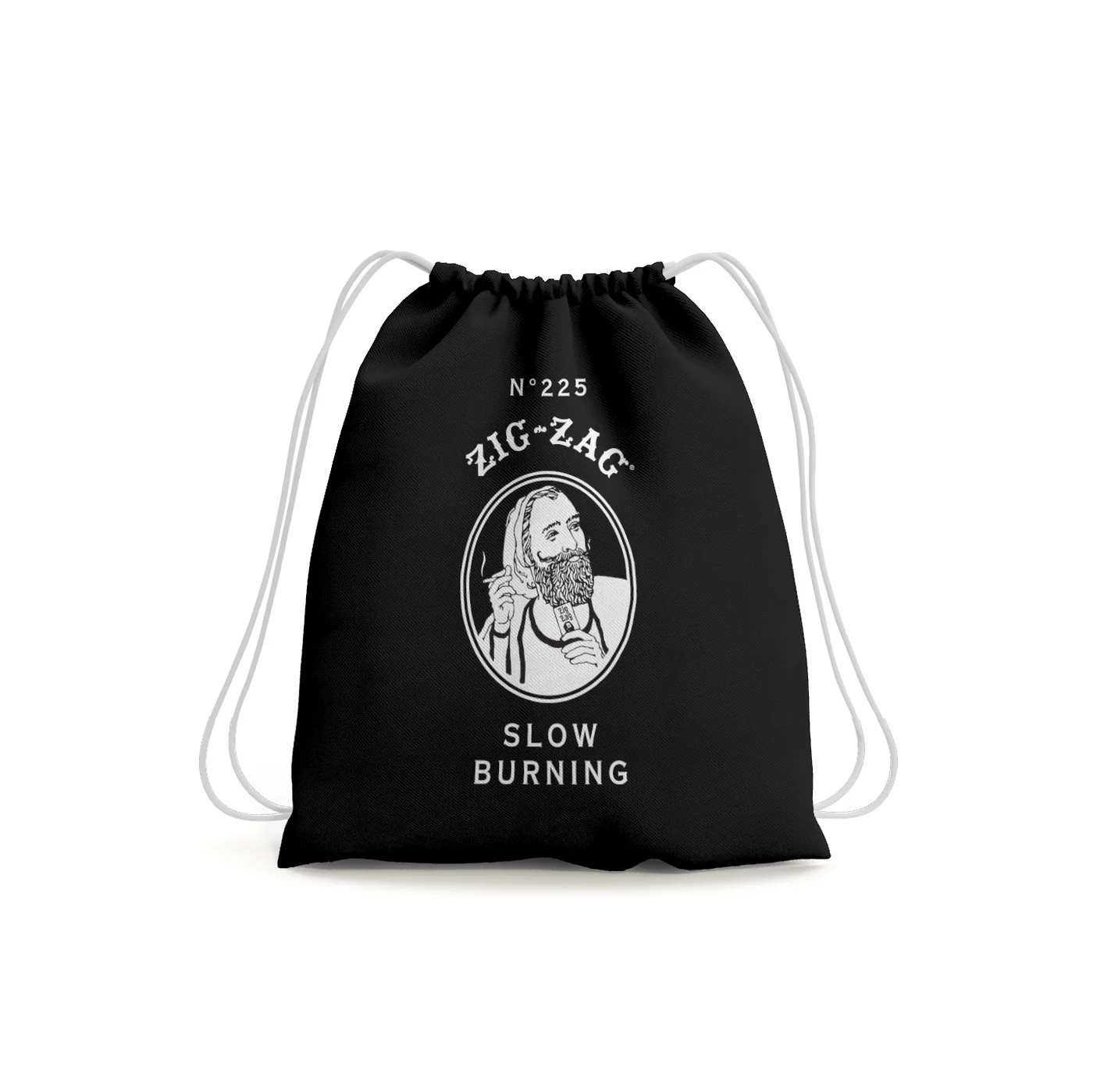 Zig Zag black drawstring tote bag with a simple design, made of lightweight material, perfect for casual lifestyle use.