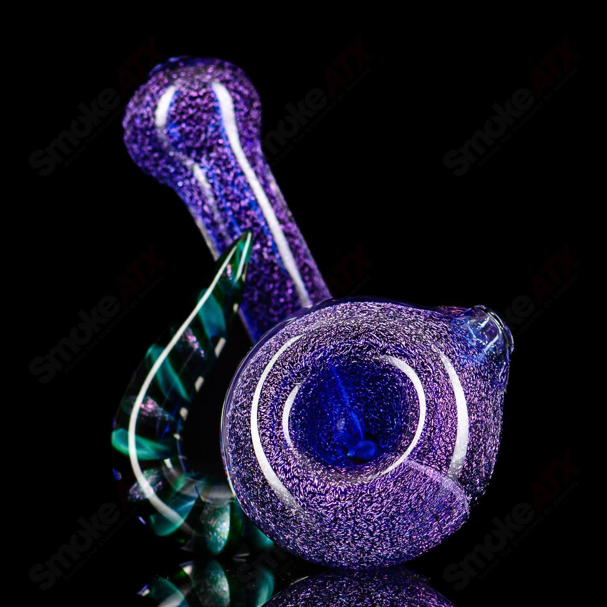 Boro Loco Dichro Sherlock glass pipe with filigree horn design, featuring vibrant iridescent colors and intricate craftsmanship.
