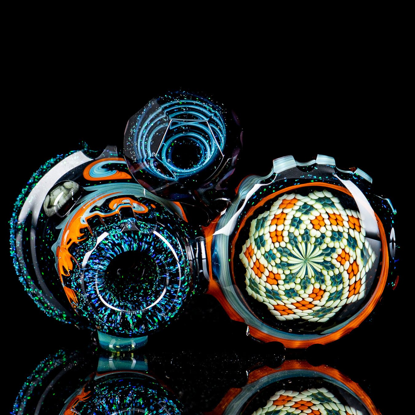 Dichro Pocket Heady Dottacello hand pipe by Rotational Science, featuring vibrant colors and intricate glasswork design.