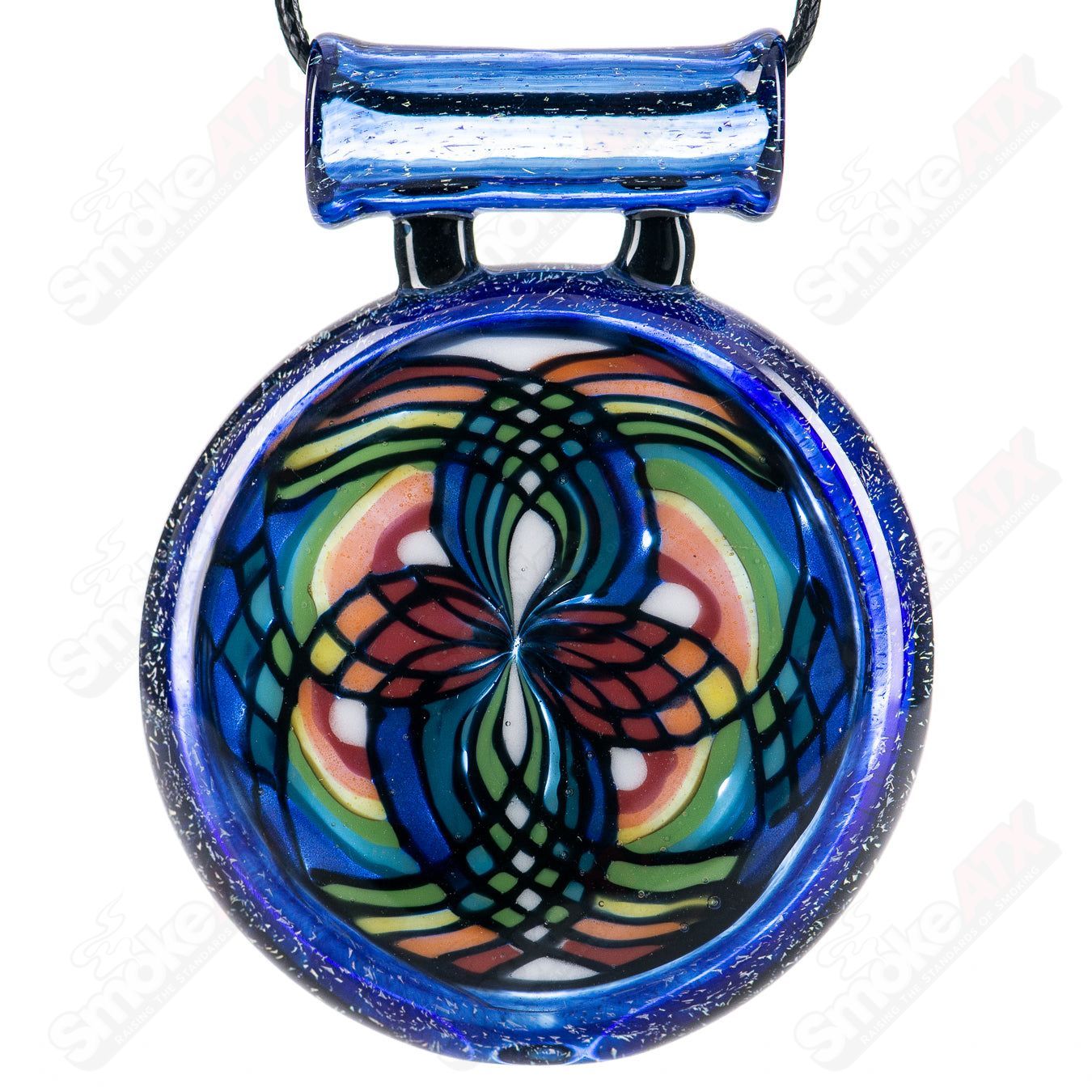 Colorful Dichro Rainbow Glass Pendant by Hendy, showcasing vibrant rainbow hues and intricate glass craftsmanship.