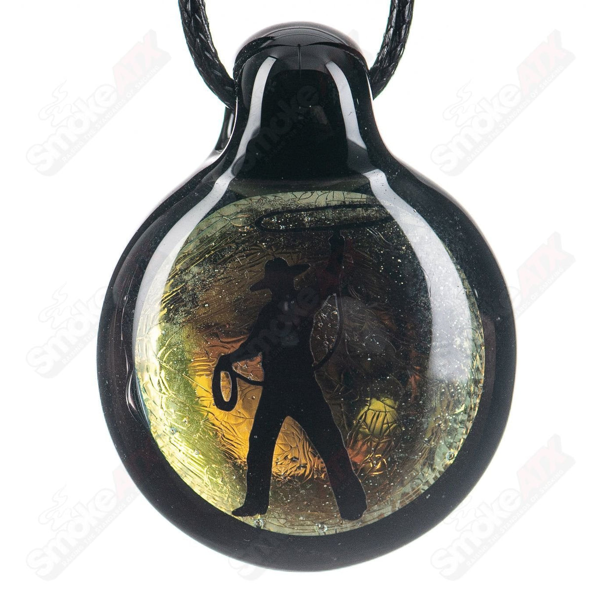 Dichroic Turtle Time Glass pendant featuring a colorful, shimmering turtle design hanging from a silver chain.