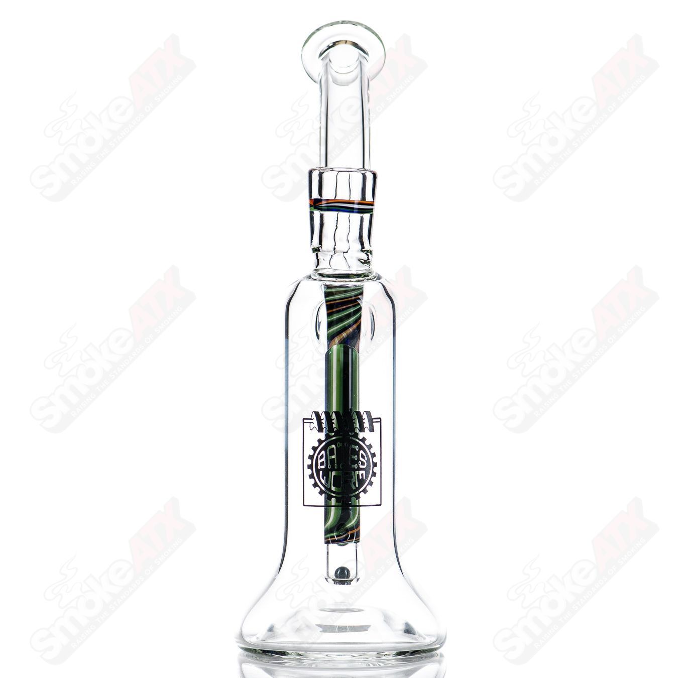 Glass diffusion pump rig by Steve Bates x WORM, featuring intricate glasswork for concentrate vaporization and smooth dabbing.