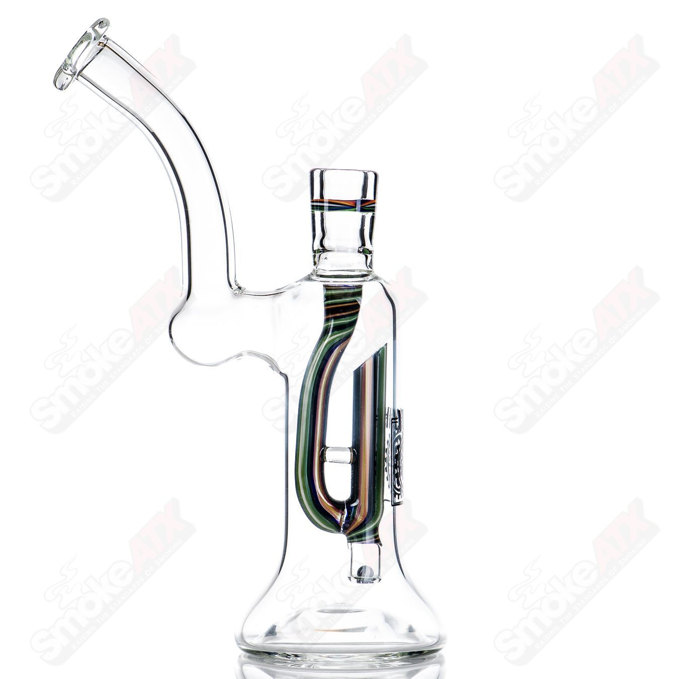Glass diffusion pump rig by Steve Bates x WORM, featuring intricate glasswork and a sleek, functional design for concentrate vaporization.