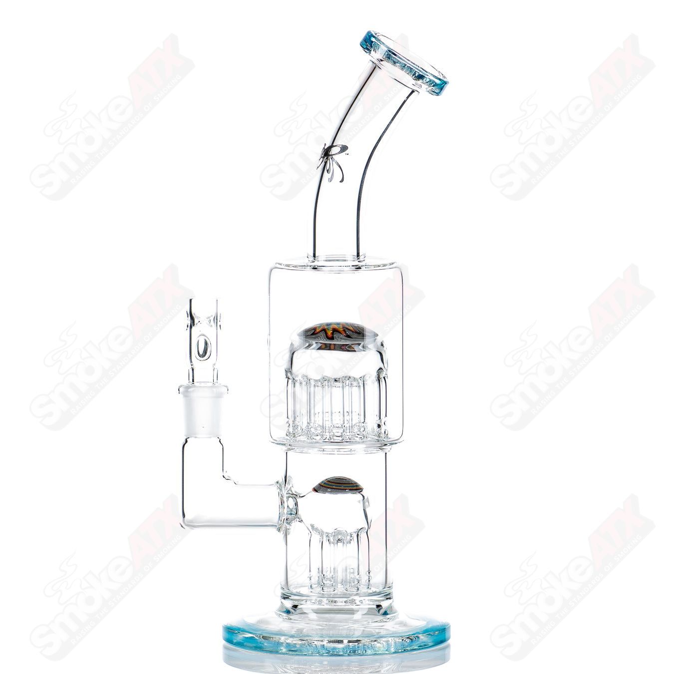 Toro Glass double Micro 7/13 arm perc bubbler with worked sections, showcasing intricate glasswork and multiple percolation arms.