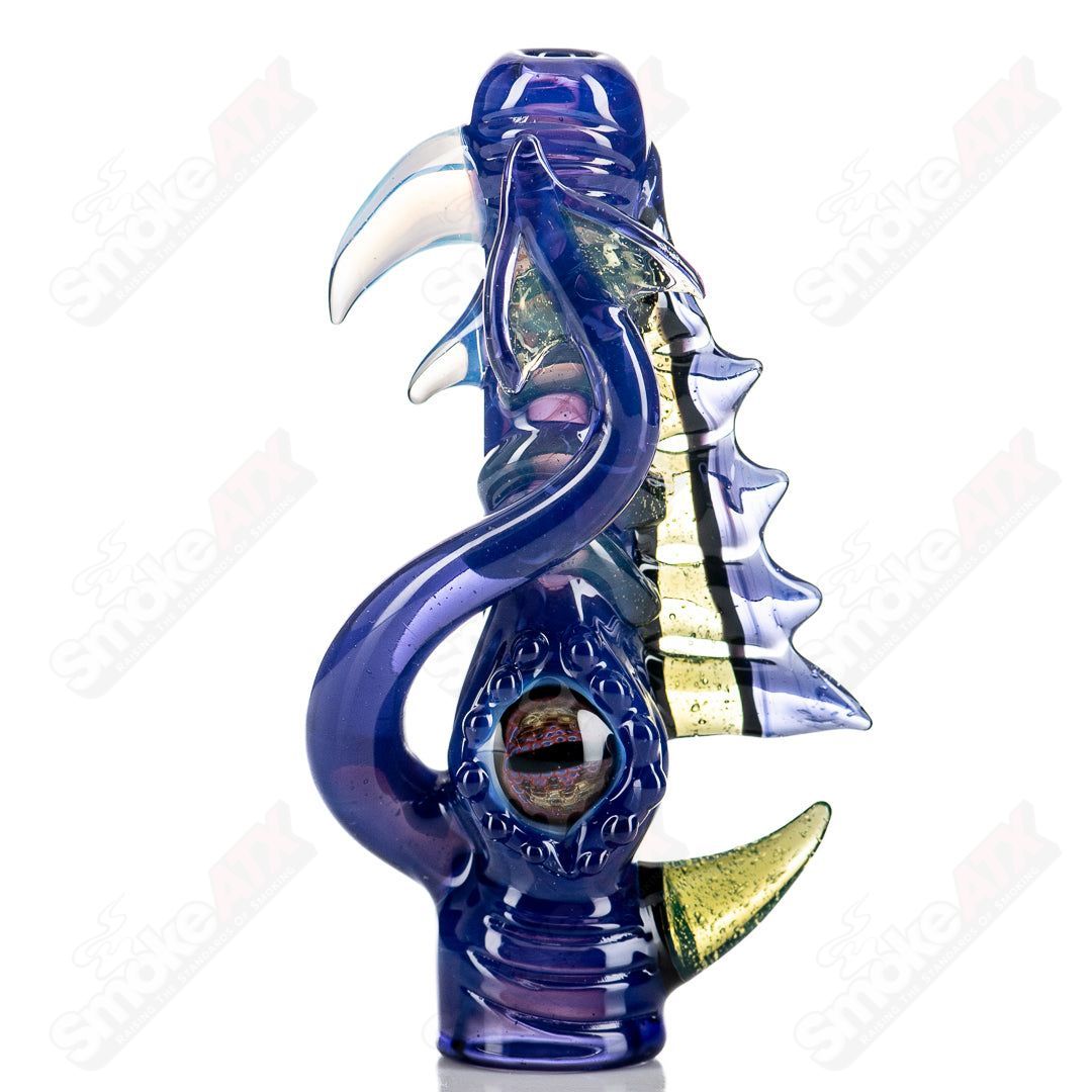 Mako Glass #4 Octopus Chillum, clear heady glass pipe with colorful octopus design, compact and artistic smoking accessory.