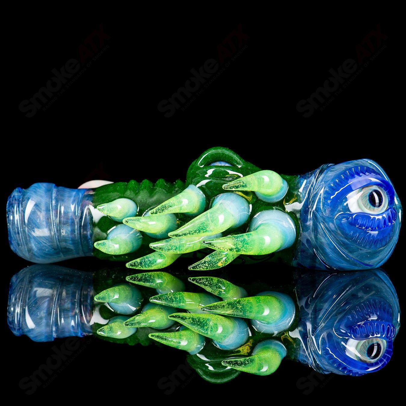 Salt Glass signed 2014 dry pipe, heady glass hand pipe with intricate design and vibrant colors, showcasing craftsmanship and artistry.
