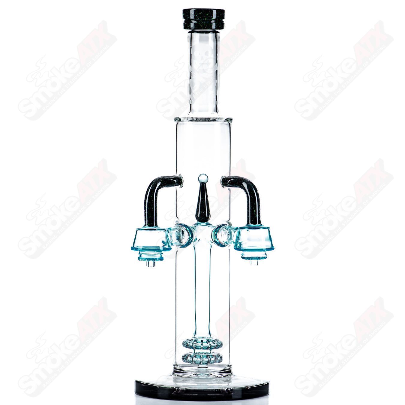 Dual Dr. Dabber Tube SPG by Stephan Peirce Glass, clear heady glass dab rig with two percolators and intricate glasswork.