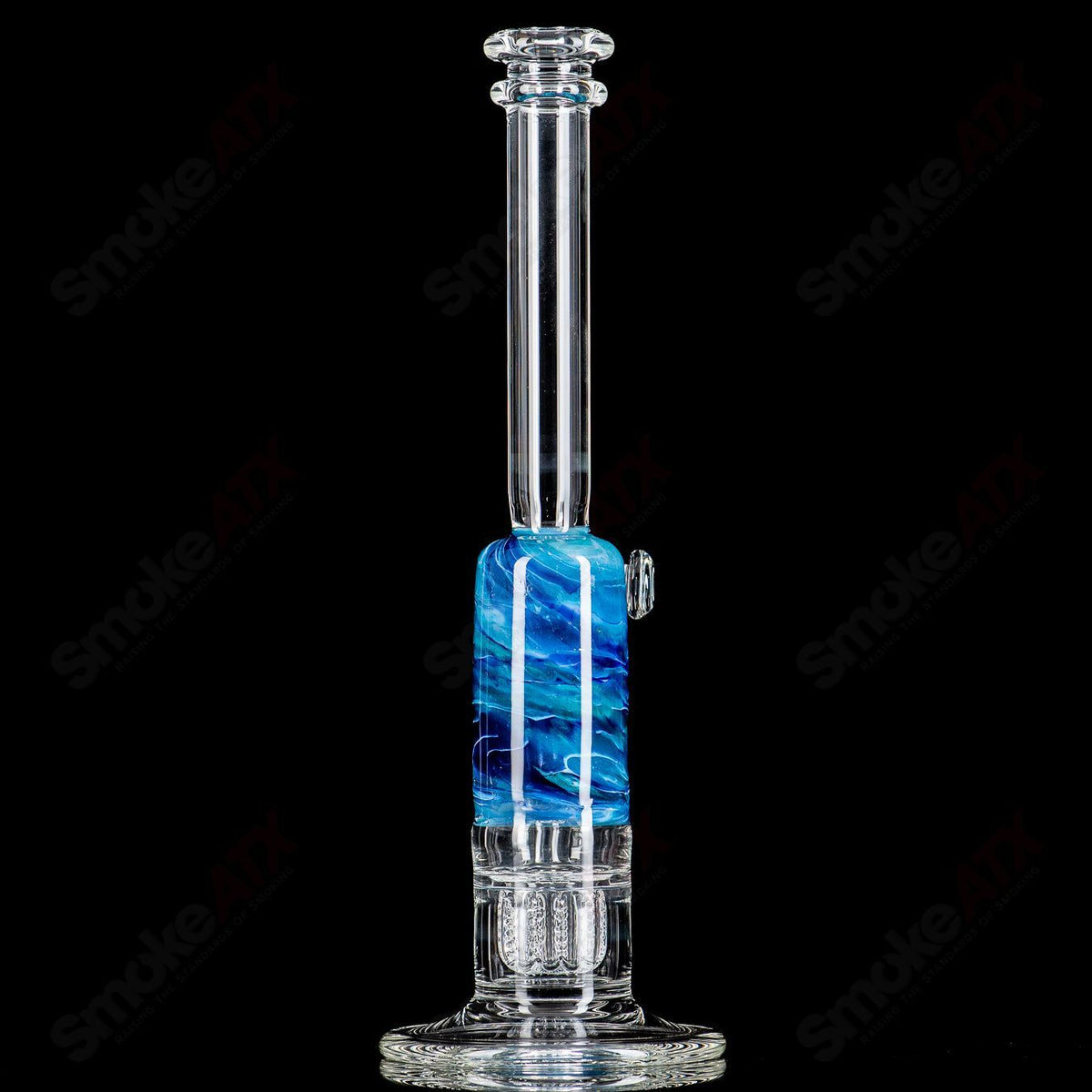 13-inch blue and light blue fade straight glass tube with 14mm bowl by Dirty Rico Glass and Nobody Glass