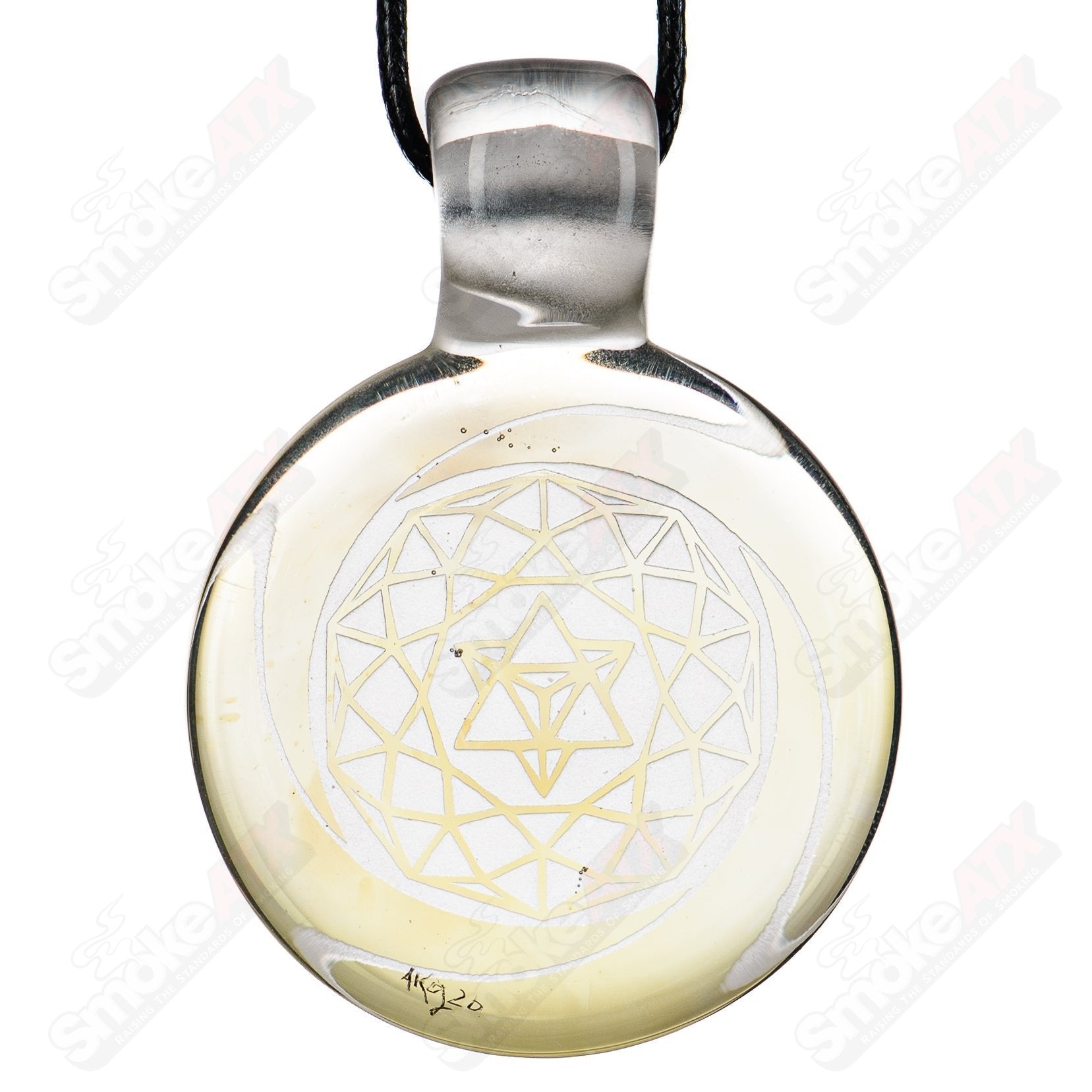Alkaline Glass #5 Complex Inlay Pendant featuring intricate glass inlay design in a sleek pendant style.