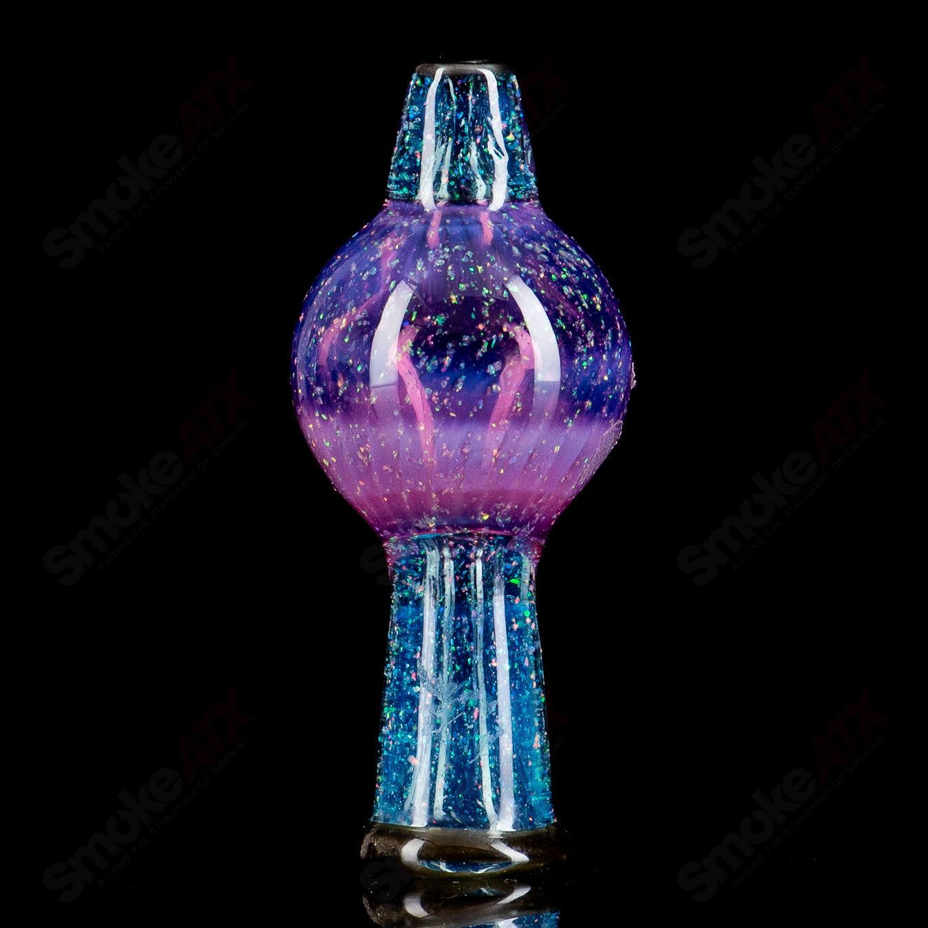Crushed opal bubble cap by Mako Glass for heady glass dab rigs, featuring vibrant opal accents and intricate glasswork.