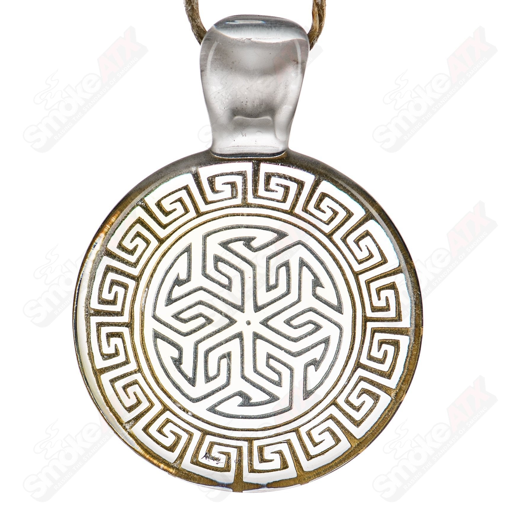 Alkaline Glass #2 Complex Inlay Pendant featuring intricate glass inlay design, showcasing detailed craftsmanship and vibrant colors.