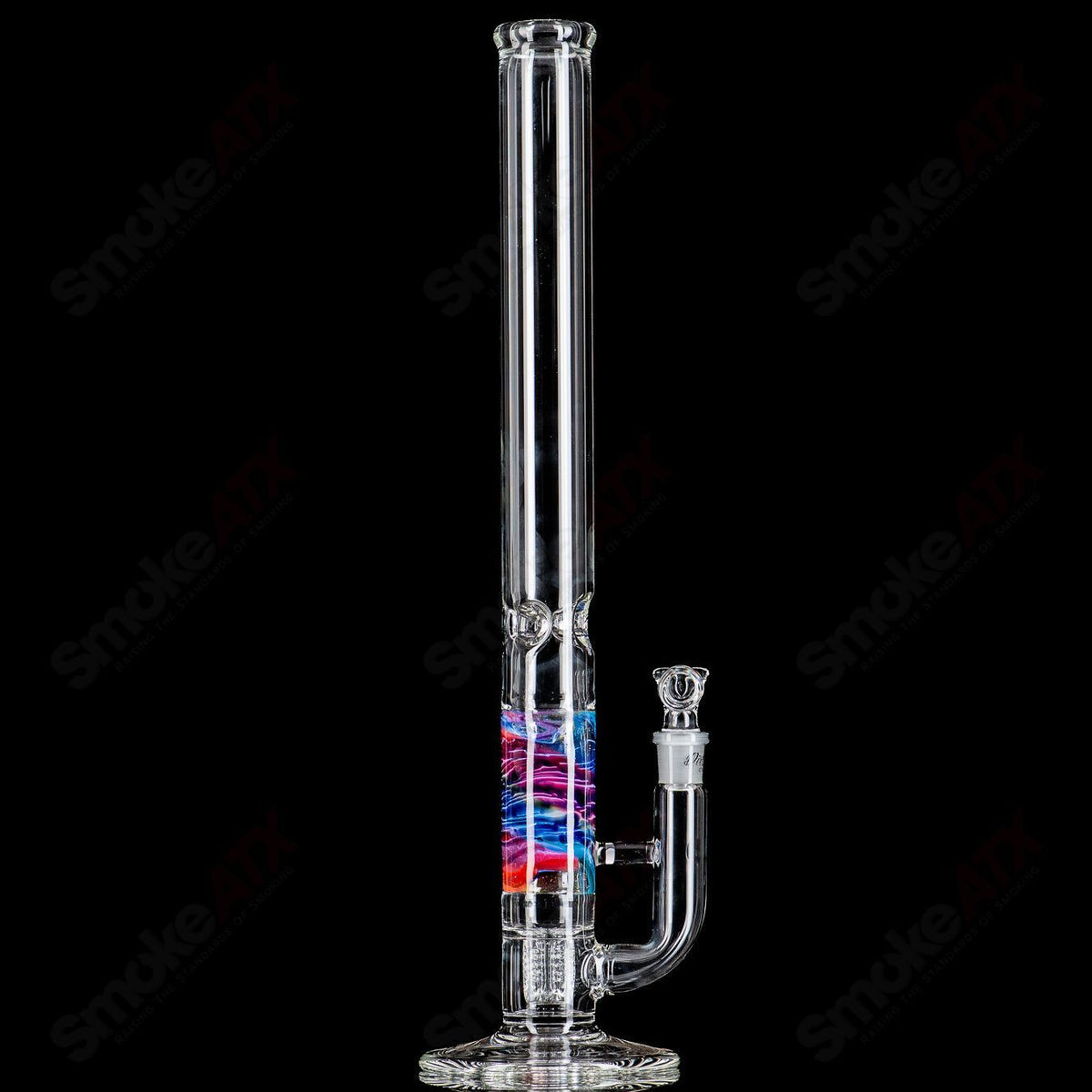 20-inch Rainbow Fade Apolocoline straight glass tube with 14mm bowl by Dirty Rico Glass, featuring colorful gradient design.