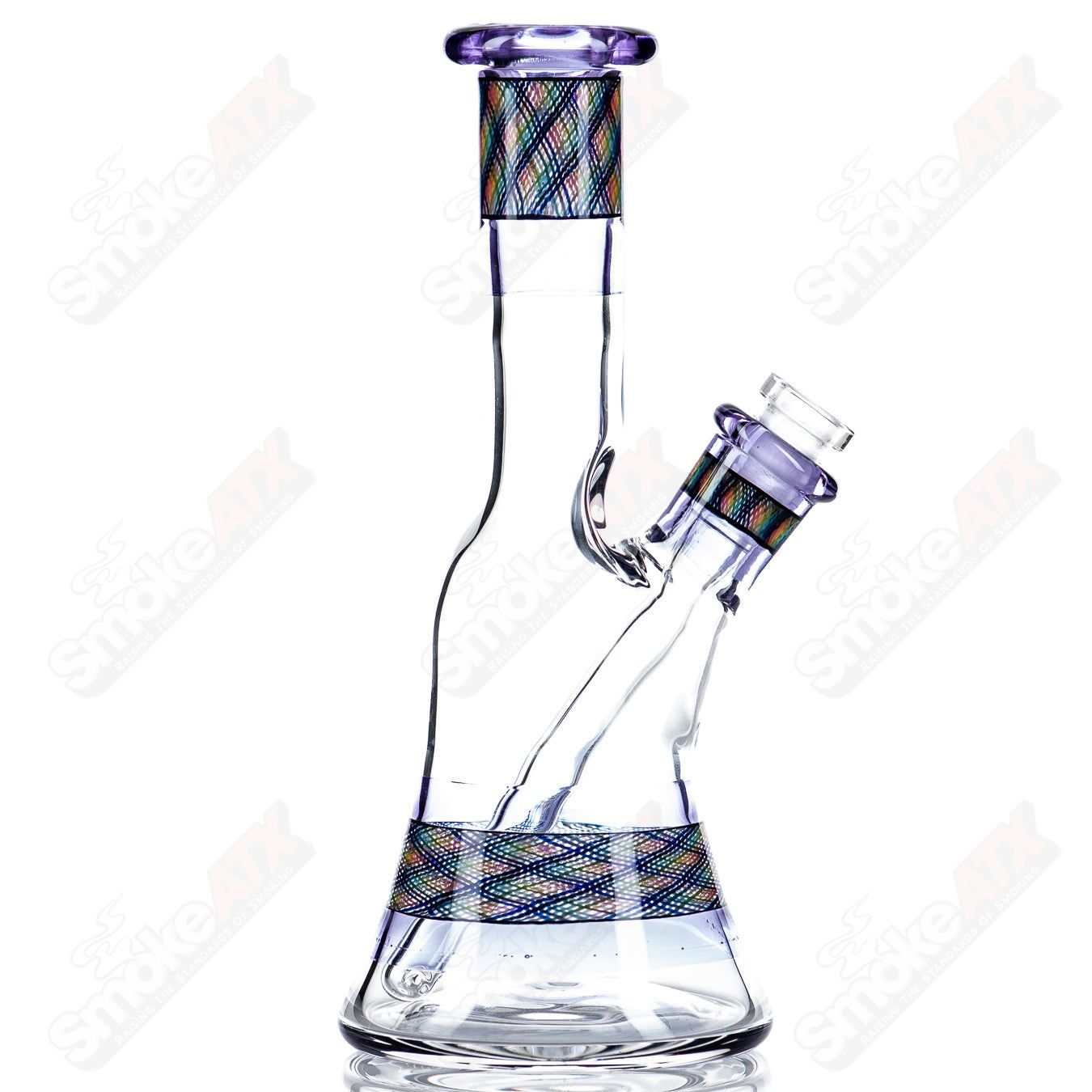 Devol Glass Experimental 19 Pocket Reticello Tube waterpipe with intricate glasswork and vibrant color accents.