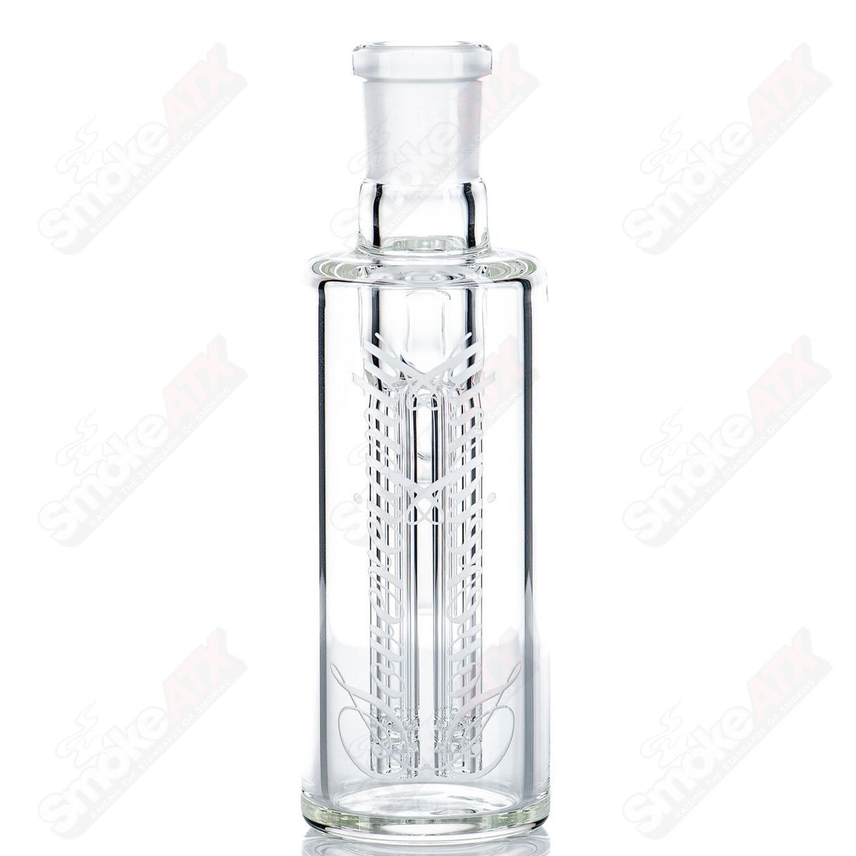 F4 Ash Catcher by Sovereignty Glass, clear glass ash catcher with intricate design, part of Sovereignty's glass smoking accessories.