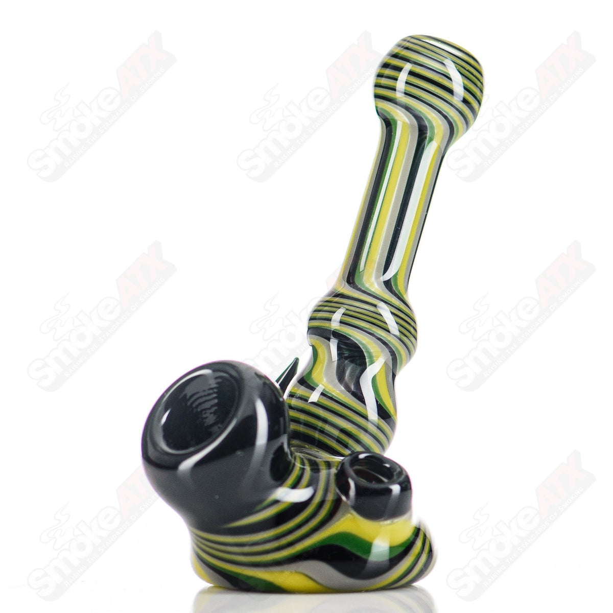 Chaz Pyle #1 Line Work Stand Up Mini Glass Pipe showing intricate line design and compact size on a neutral background.